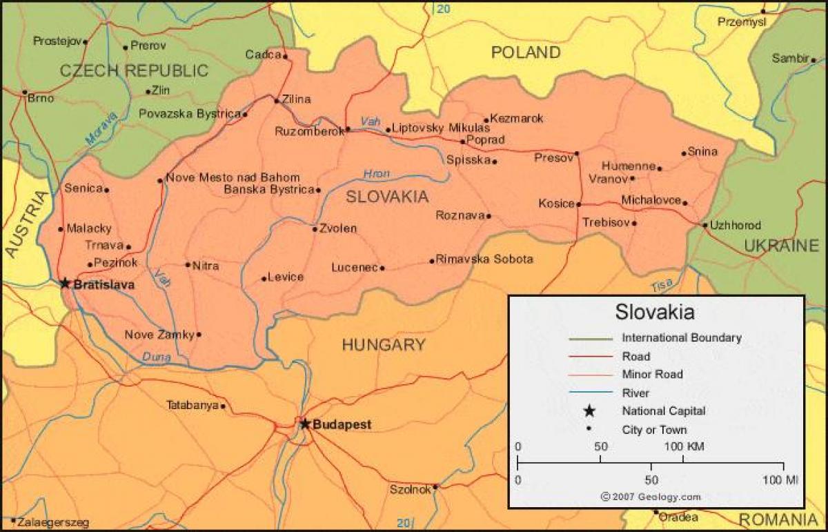 Mapa Słowacji i krajów graniczących